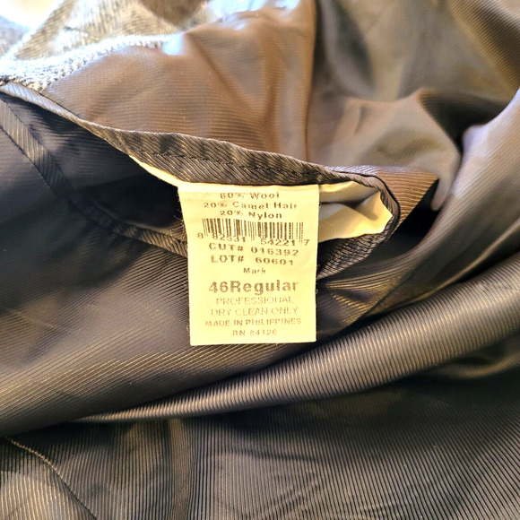 Bert Pulitzer Blazer Jacket Mens 46 R Gray Herringbone Wool Camel Hair Academia - Picture 13 of 15